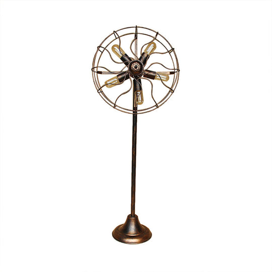 Antique Bronze 5-Light Fan Design Floor Lamp with Cage Shade - Rustic Loft Wrought Iron Indoor Lighting