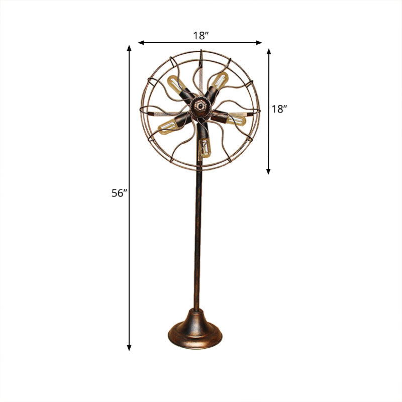 Antique Bronze 5-Light Fan Design Floor Lamp with Cage Shade - Rustic Loft Wrought Iron Indoor Lighting