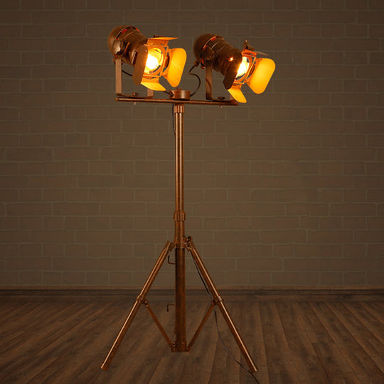 Antique Tripod Floor Lamp - Stylish & Rotatable 1/2-Light Metallic in Dark Rust for Living Room