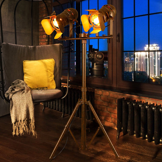 Antique Tripod Floor Lamp - Stylish & Rotatable 1/2-Light Metallic in Dark Rust for Living Room