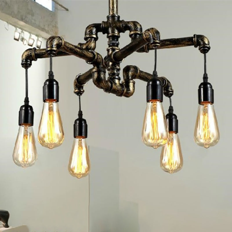 Industrial Metal and Glass Exposed Bulb Chandelier - Bronze 4/6 Light Hanging Lamp for Living Room