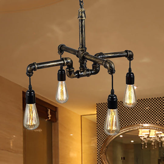 Industrial Metal and Glass Exposed Bulb Chandelier - Bronze 4/6 Light Hanging Lamp for Living Room