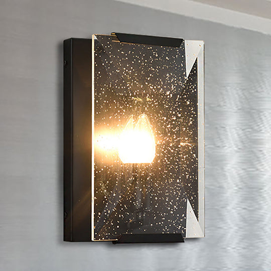 Modern Black/Brass Rectangular Sconce Light with Clear Faceted Crystal and 1 Bulb