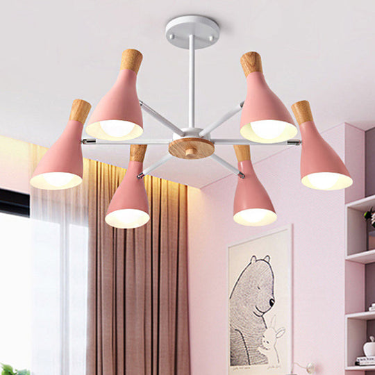 Nordic Style Metal Chandelier with 6 Lights for Girls Bedroom or Cloth Shop