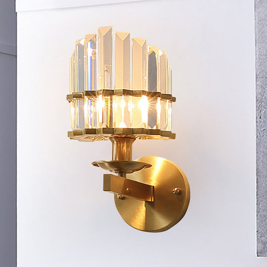 Contemporary K9 Crystal Wall Sconce with Black/Brass Finish for Living Room