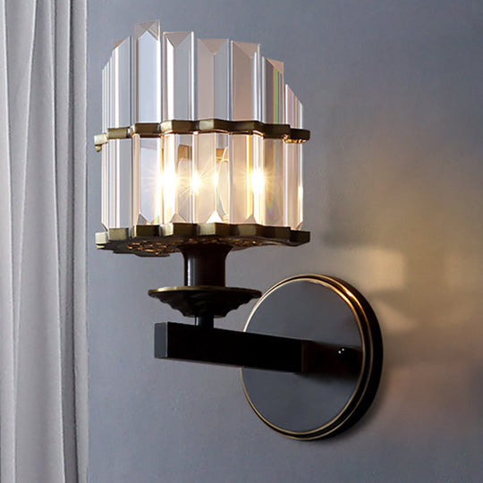Contemporary K9 Crystal Wall Sconce with Black/Brass Finish for Living Room