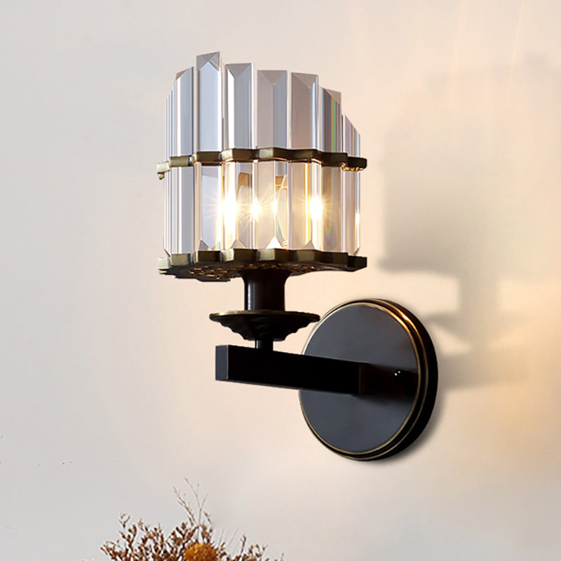 Contemporary K9 Crystal Wall Sconce with Black/Brass Finish for Living Room