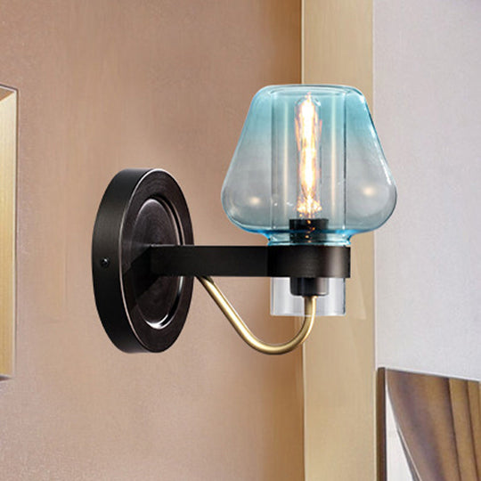 Modern Blue Glass Wall Sconce with Tapered Shade & 1 Light - Perfect for Your Bedroom!