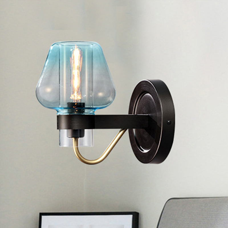 Modern Blue Glass Wall Sconce with Tapered Shade & 1 Light - Perfect for Your Bedroom!