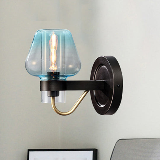 Modern Blue Glass Wall Sconce with Tapered Shade & 1 Light - Perfect for Your Bedroom!