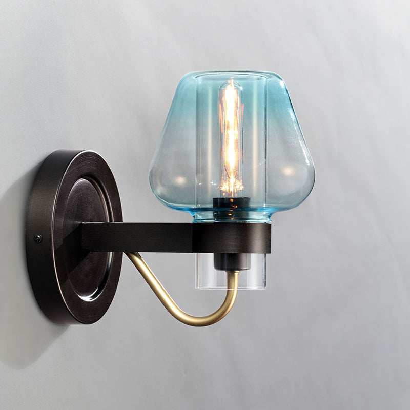 Modern Blue Glass Wall Sconce with Tapered Shade & 1 Light - Perfect for Your Bedroom!