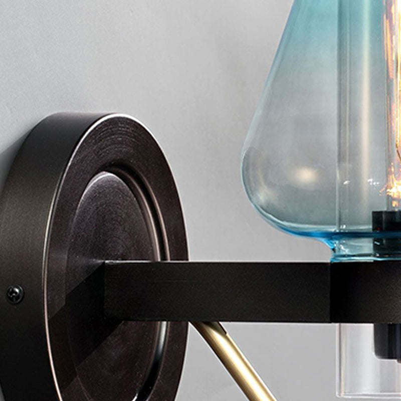 Modern Blue Glass Wall Sconce with Tapered Shade & 1 Light - Perfect for Your Bedroom!