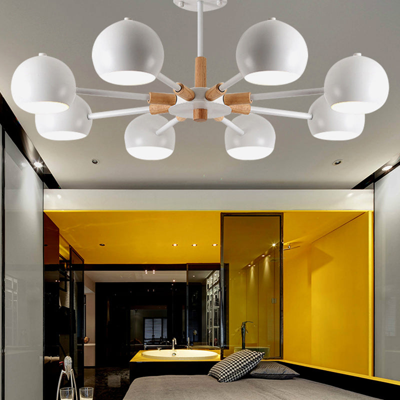 Wood Snowflake Hanging Lamp with Orb Shade - 8-Head Macaron Chandelier