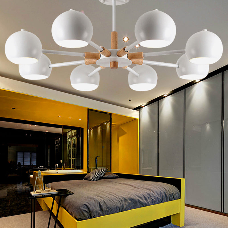 Wood Snowflake Hanging Lamp with Orb Shade - 8-Head Macaron Chandelier