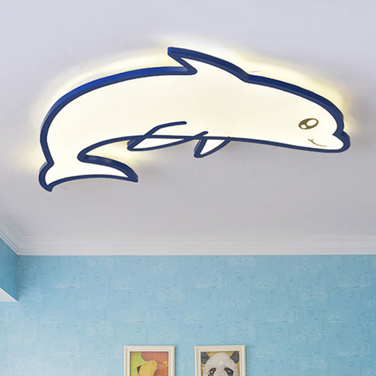 Modern Blue Dolphin Cartoon Flushmount Ceiling Light with Integrated LED & Acrylic - Flush Mount Fixture