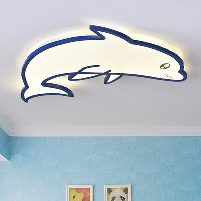 Modern Blue Dolphin Cartoon Flushmount Ceiling Light with Integrated LED & Acrylic - Flush Mount Fixture