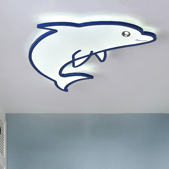 Modern Blue Dolphin Cartoon Flushmount Ceiling Light with Integrated LED & Acrylic - Flush Mount Fixture