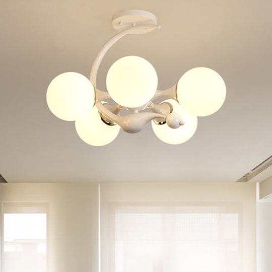 Contemporary Metal Pendant Light with Spherical Shade - 5 Bulbs, White - Ideal for Office Décor