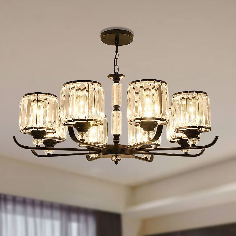 Prismatic Crystal Chandelier Light: Black Cylinder Ceiling Antique Style (3/6/8-Light)