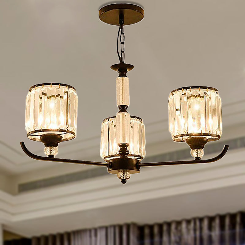 Prismatic Crystal Chandelier Light: Black Cylinder Ceiling Antique Style (3/6/8-Light)