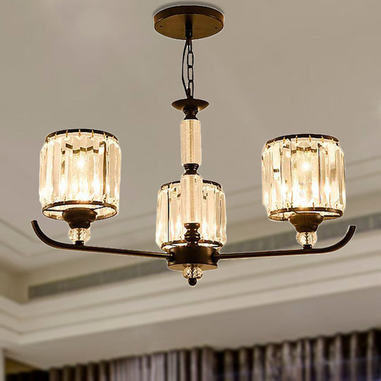 Prismatic Crystal Chandelier Light: Black Cylinder Ceiling Antique Style (3/6/8-Light)