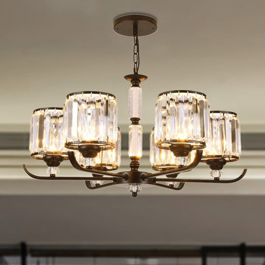 Prismatic Crystal Chandelier Light: Black Cylinder Ceiling Antique Style (3/6/8-Light)