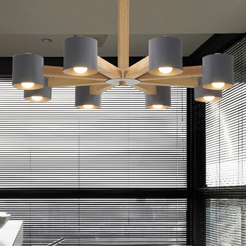 Modern Wood Cylindrical Kid's Bedroom Pendant Light with Shade - Ceiling Chandelier