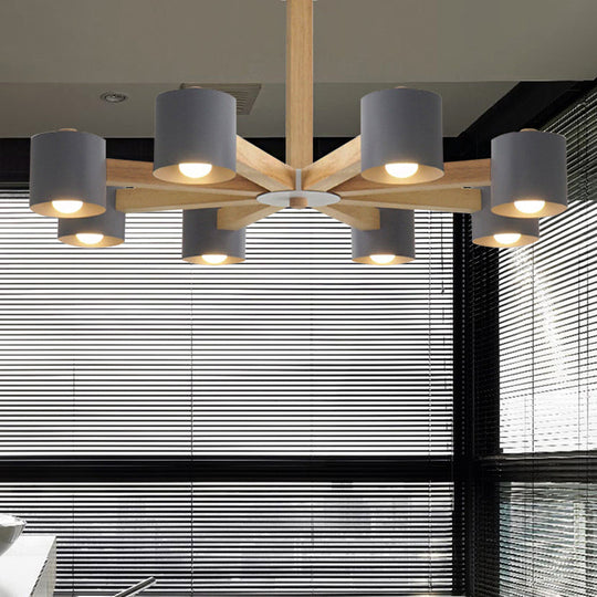 Modern Wood Cylindrical Kid's Bedroom Pendant Light with Shade - Ceiling Chandelier