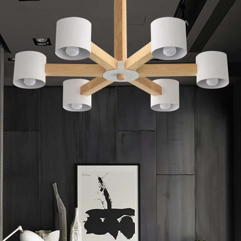 Modern Wood Cylindrical Kid's Bedroom Pendant Light with Shade - Ceiling Chandelier