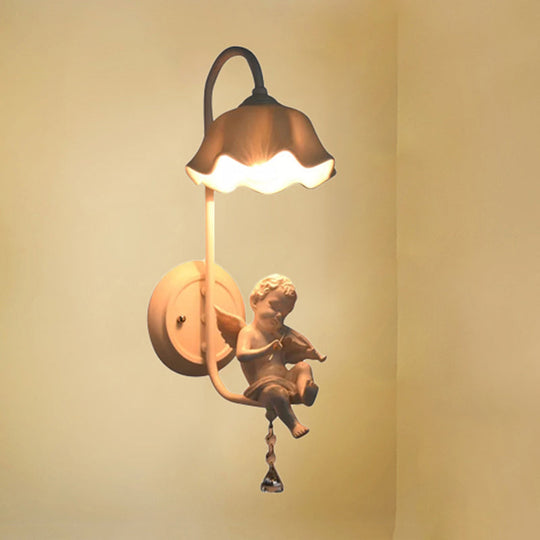 Contemporary Angel Wall Light with 1-Light Metal Sconce for Bathroom - White