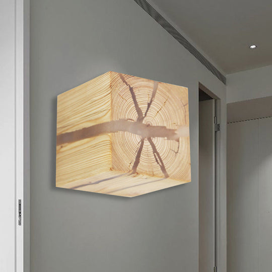 Rustic Cracked Cube Wall Light Wood Sconce for Kids Bedroom and Nursing Room