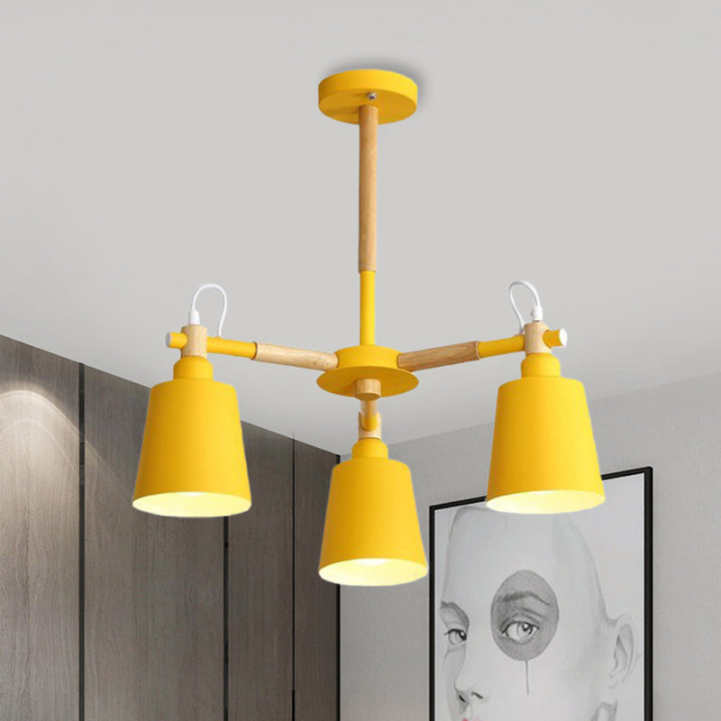 Tapered Macaroon Ceiling Lamp: Metal and Wood, 3 Hanging Pendant Lights for Living Room