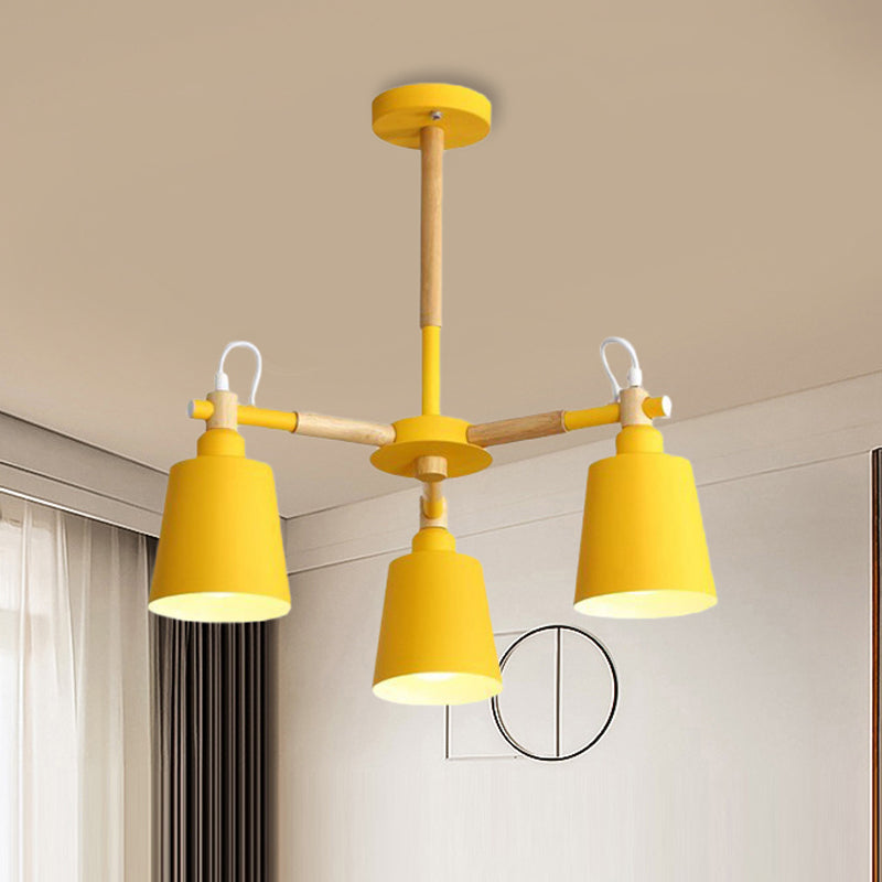 Tapered Macaroon Ceiling Lamp: Metal and Wood, 3 Hanging Pendant Lights for Living Room