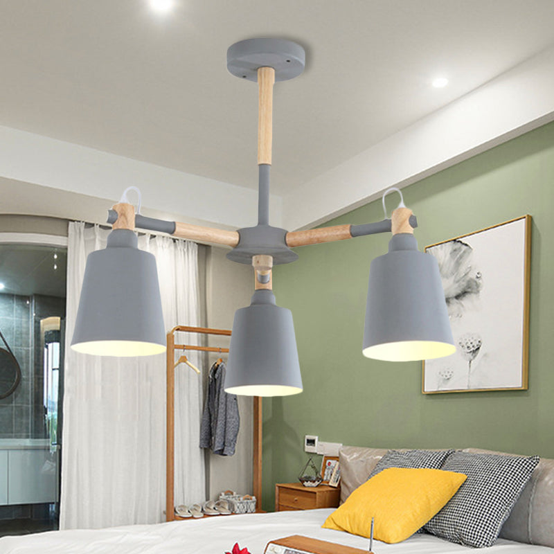 Tapered Macaroon Ceiling Lamp: Metal and Wood, 3 Hanging Pendant Lights for Living Room