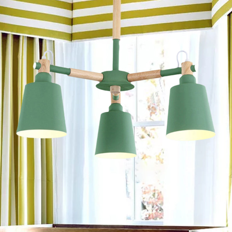 Tapered Macaroon Ceiling Lamp: Metal and Wood, 3 Hanging Pendant Lights for Living Room