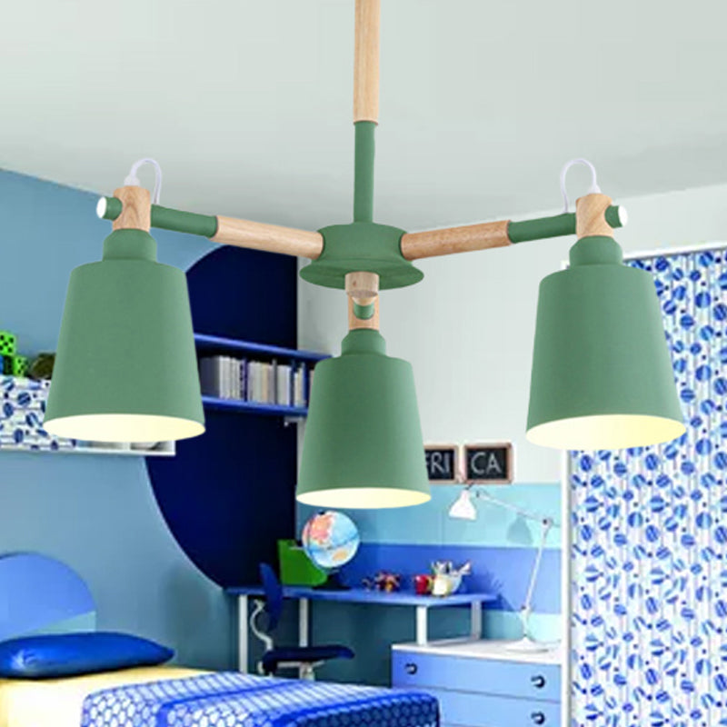 Tapered Macaroon Ceiling Lamp: Metal and Wood, 3 Hanging Pendant Lights for Living Room