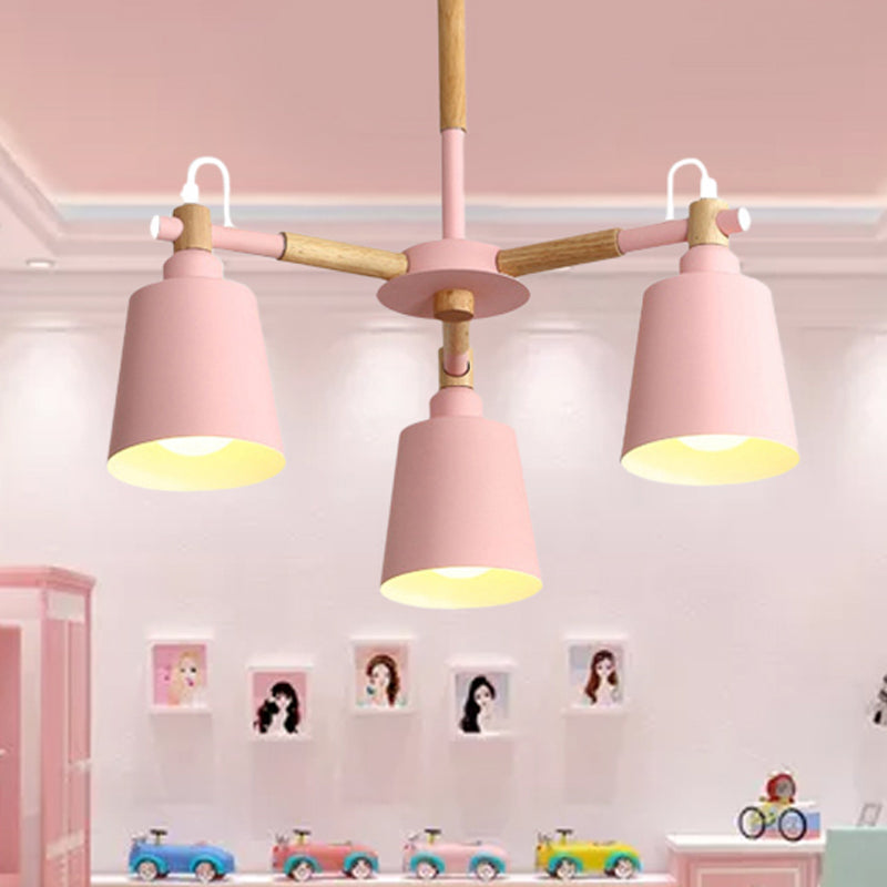 Tapered Macaroon Ceiling Lamp: Metal and Wood, 3 Hanging Pendant Lights for Living Room