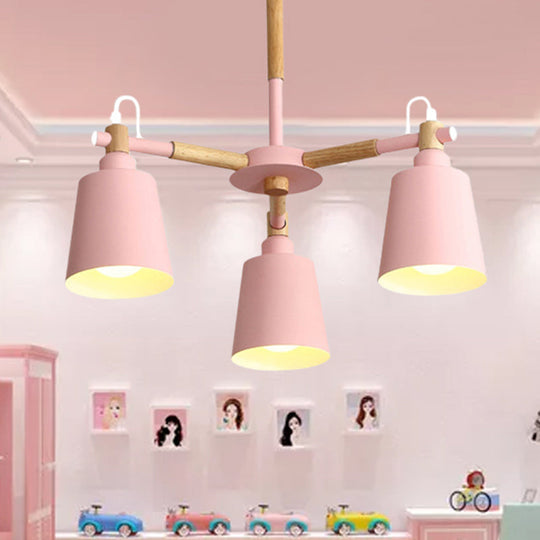 Tapered Macaroon Ceiling Lamp: Metal and Wood, 3 Hanging Pendant Lights for Living Room