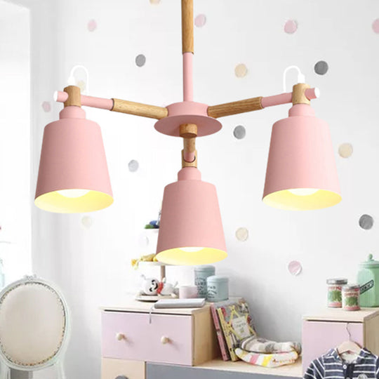 Tapered Macaroon Ceiling Lamp: Metal and Wood, 3 Hanging Pendant Lights for Living Room