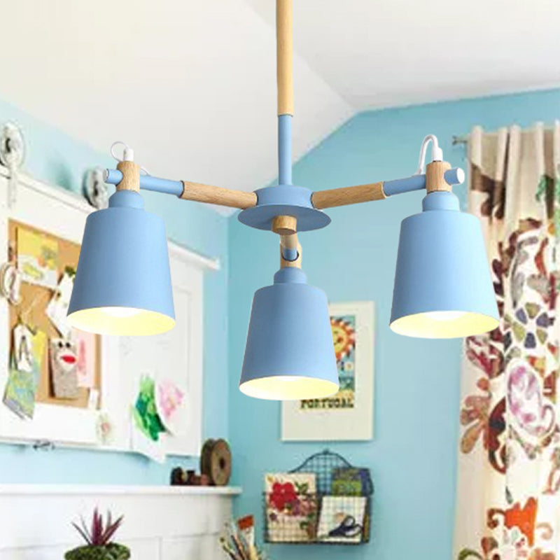 Tapered Macaroon Ceiling Lamp: Metal and Wood, 3 Hanging Pendant Lights for Living Room