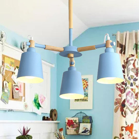 Tapered Macaroon Ceiling Lamp: Metal and Wood, 3 Hanging Pendant Lights for Living Room