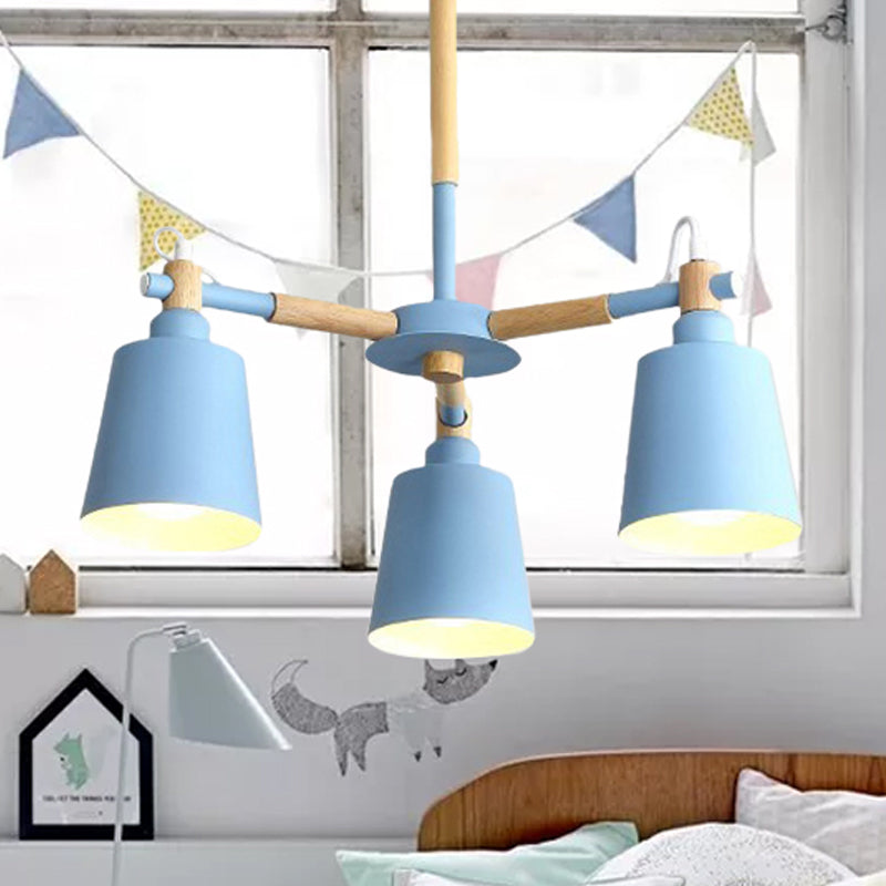 Tapered Macaroon Ceiling Lamp: Metal and Wood, 3 Hanging Pendant Lights for Living Room