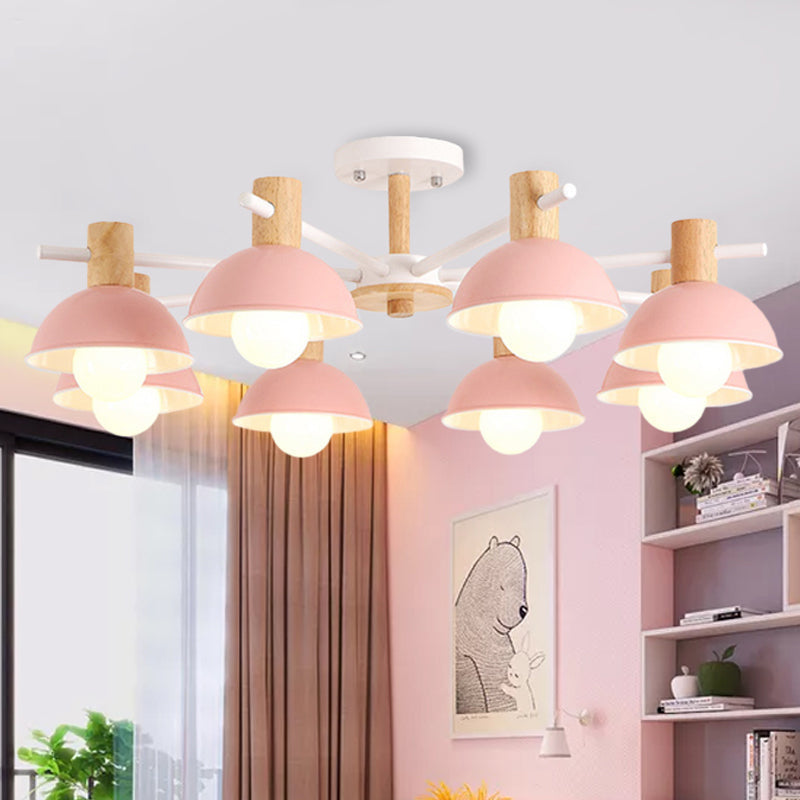Modern Iron 8-Light Macaroon Dome Pendant Chandelier for Living Room