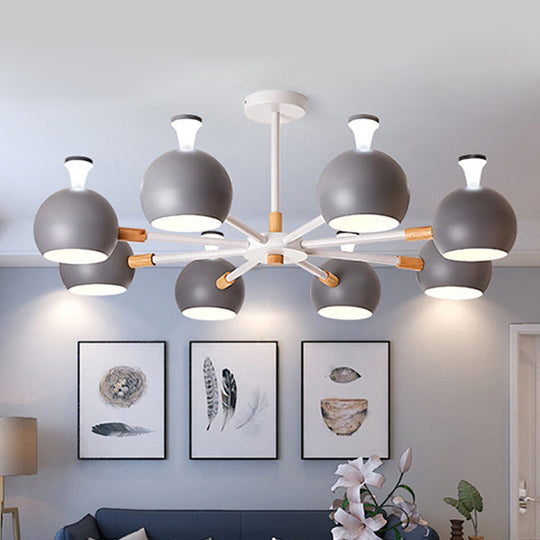 Dome-shaped Iron Hanging Light with 8 Bulbs - Macaron Style Pendant Fixture for Living Room
