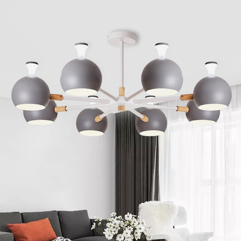 Dome-shaped Iron Hanging Light with 8 Bulbs - Macaron Style Pendant Fixture for Living Room