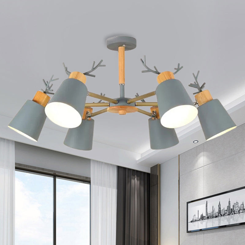 Nordic Green Metal & Wood Semi-Ceiling Mount Light for Living Room
