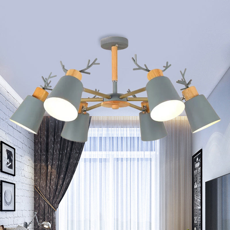 Nordic Green Metal & Wood Semi-Ceiling Mount Light for Living Room