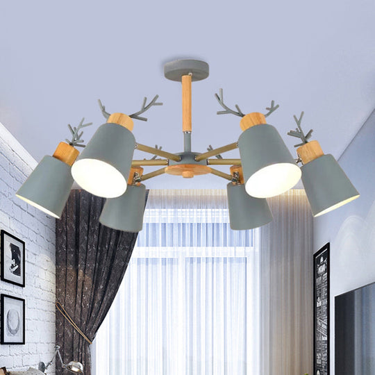 Nordic Green Metal & Wood Semi-Ceiling Mount Light for Living Room