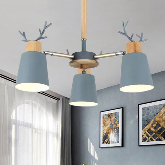 Nordic Green Metal & Wood Semi-Ceiling Mount Light for Living Room
