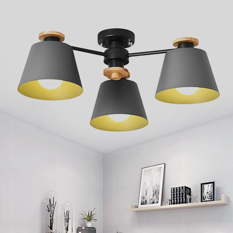Macaron Metal Bucket Semi Flush Ceiling Light - Ideal for Adult Bedrooms, Three Bulbs Ceiling Fixture